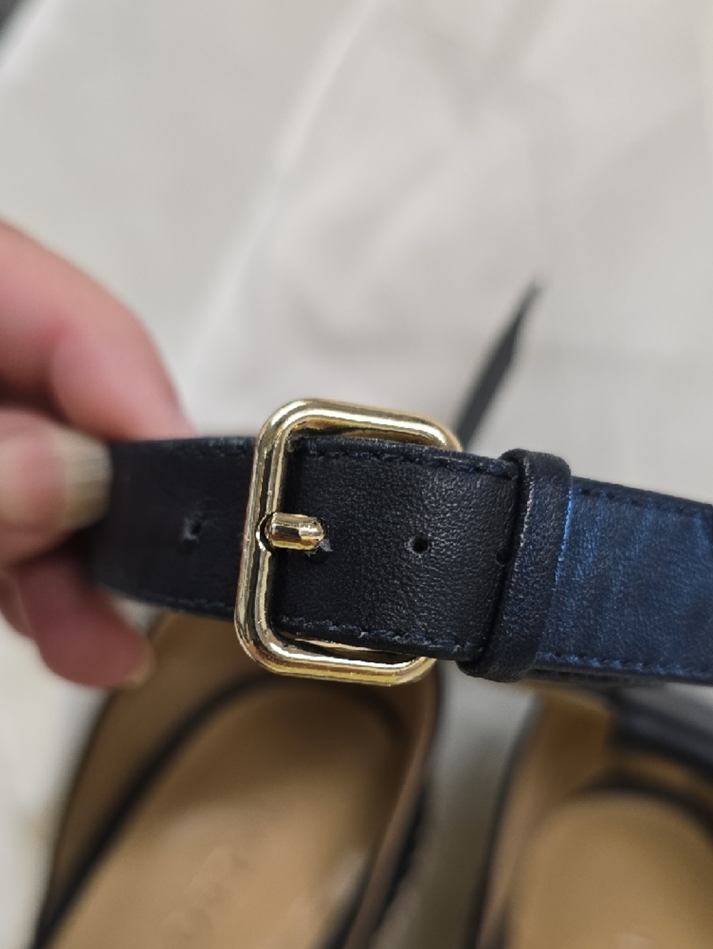 Talbots Indigo Navy Leather Espadrille Wedge Sandals with Ankle Strap - Picture 9 of 12